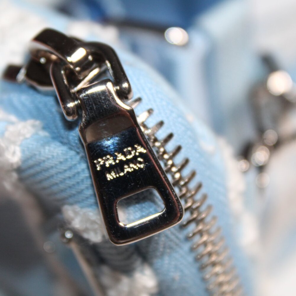 Prada Re-Edition 2005 Embroidered Drill Shoulder Bag wPouch Blue White Crossbody - Picture 7 of 16